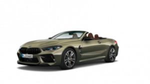 BMW 8er Cabrio in Olivgrün, offen, seitliche Ansicht, auf weißem Hintergrund.