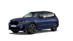 Blauer BMW X3 M SUV, seitliche Ansicht, auf weißem Hintergrund.