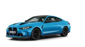 Blaues BMW 4er Coupé M, seitliche Ansicht.