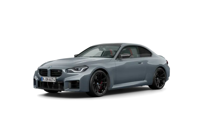 Graues BMW 2er Coupé, seitliche Ansicht, auf weißem Hintergrund.